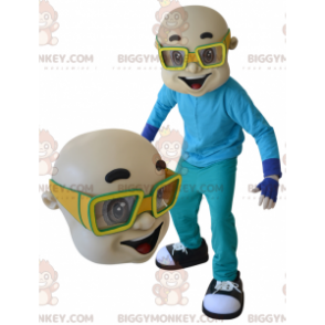BIGGYMONKEY™ Costume da mascotte Uomo calvo con occhiali gialli