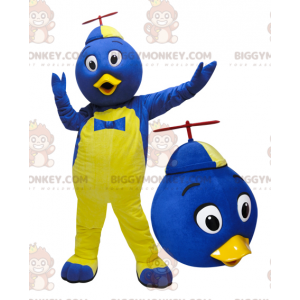 Blauwe en gele vogel BIGGYMONKEY™ mascottekostuum met hoed -