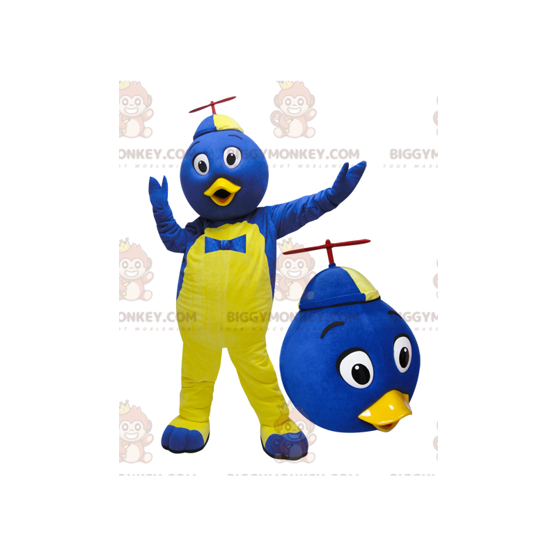 Blauer und gelber Vogel BIGGYMONKEY™ Maskottchen-Kostüm mit Hut