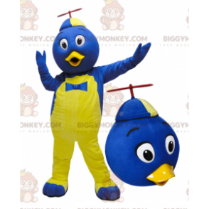 Blauer und gelber Vogel BIGGYMONKEY™ Maskottchen-Kostüm mit Hut