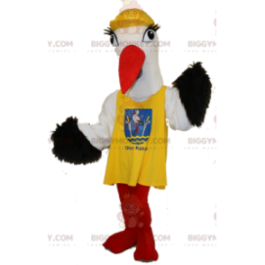 Schwarz-weißer Storch BIGGYMONKEY™ Maskottchenkostüm mit gelbem