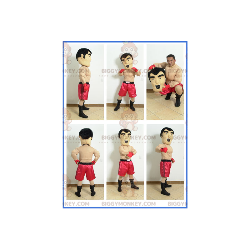 BIGGYMONKEY™ Maskottchenkostüm Hemdloser Boxer mit roten Shorts