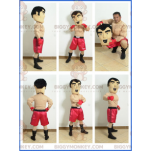 BIGGYMONKEY™ Maskottchenkostüm Hemdloser Boxer mit roten Shorts