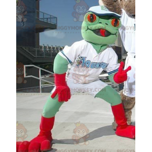 Costume de mascotte BIGGYMONKEY™ de grenouille verte et rouge -