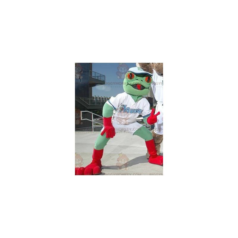 Kostium maskotka zielono-czerwona żaba BIGGYMONKEY™ -