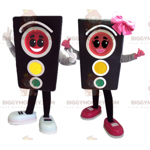 2 trafiklys maskot BIGGYMONKEY™ er en pige og en dreng -