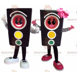 Duo de mascottes BIGGYMONKEY™ de feux de circulation une fille