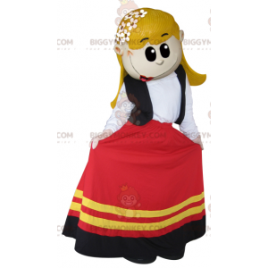 Costume da mascotte BIGGYMONKEY™ da ragazza bionda vestita con