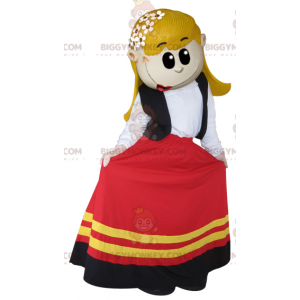 Costume de mascotte BIGGYMONKEY™ de fille blonde habillée d'une