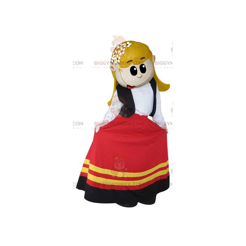 Costume de mascotte BIGGYMONKEY™ de fille blonde habillée d'une