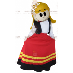 Blonde girl BIGGYMONKEY™ mascot costume dressed in a pretty