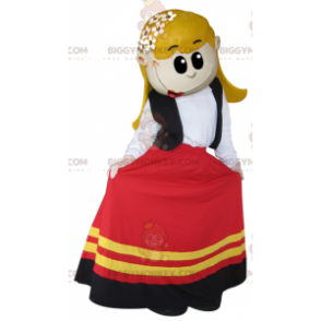 Costume da mascotte BIGGYMONKEY™ da ragazza bionda vestita con