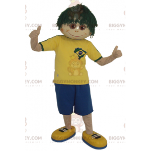 BIGGYMONKEY™ Maskottchenkostüm für Jungen mit grüner Perücke -