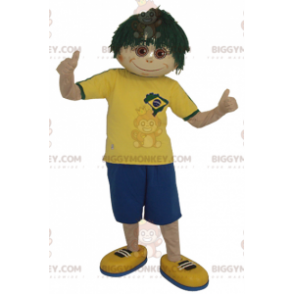 BIGGYMONKEY™ Maskottchenkostüm für Jungen mit grüner Perücke -