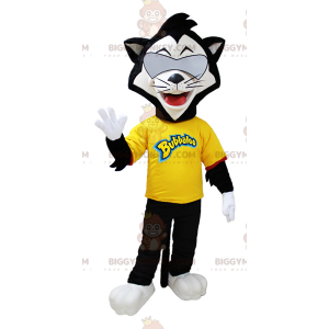 Black and White Cat BIGGYMONKEY™ Mascot Costume with Glasses –
