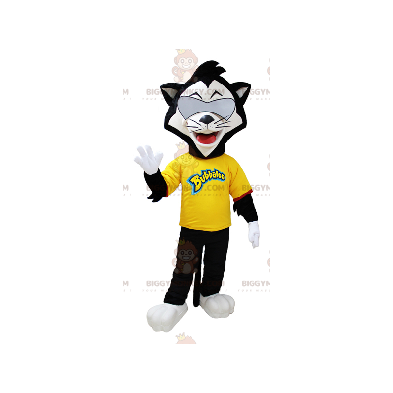 Black and White Cat BIGGYMONKEY™ Mascot Costume with Glasses -