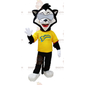 Black and White Cat BIGGYMONKEY™ Mascot Costume with Glasses -