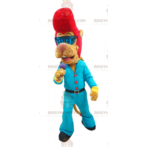 BIGGYMONKEY™ Costume da mascotte Rocker Lion con capelli rossi