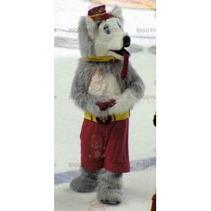 Κοστούμι μασκότ σκύλου με γκρίζο και λευκό λύκο BIGGYMONKEY™ -