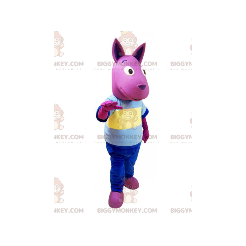 BIGGYMONKEY™ Pink Kangaroo Mascot Costume With Colorful Outfit