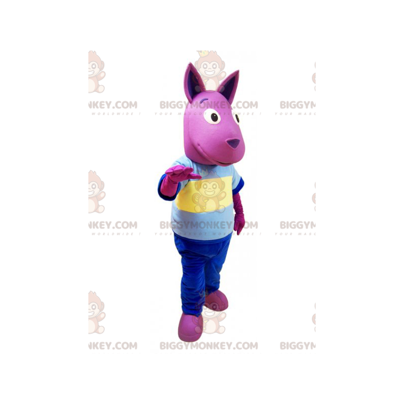 BIGGYMONKEY™ Pink kænguru-maskotkostume med farverigt outfit -