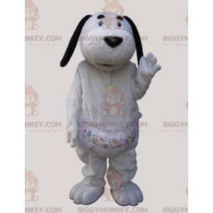BIGGYMONKEY™ Maskottchen-Kostüm Weißer Hund mit schwarzen Ohren