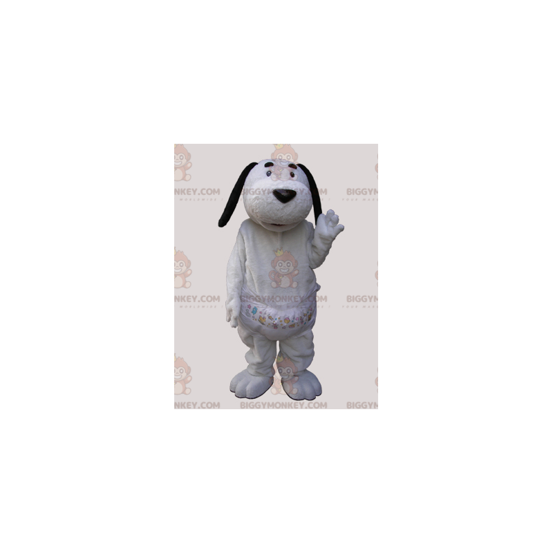BIGGYMONKEY™ Maskottchen-Kostüm Weißer Hund mit schwarzen Ohren