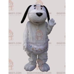 BIGGYMONKEY™ maskottiasu Valkoinen koira mustalla korvalla -