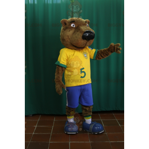 Kostým maskota BIGGYMONKEY™ Medvěd hnědý bobra ve fotbalovém