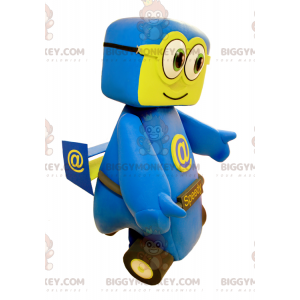 Costume de mascotte BIGGYMONKEY™ de voiture bleue et jaune.