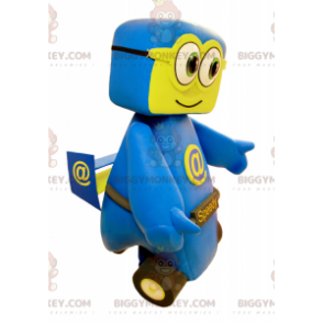 Costume de mascotte BIGGYMONKEY™ de voiture bleue et jaune.