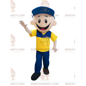 Postman Mechanic BIGGYMONKEY™ Mascot Costume Dressed in Blue