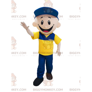 Postmands mekaniker BIGGYMONKEY™ maskotkostume klædt i blåt og