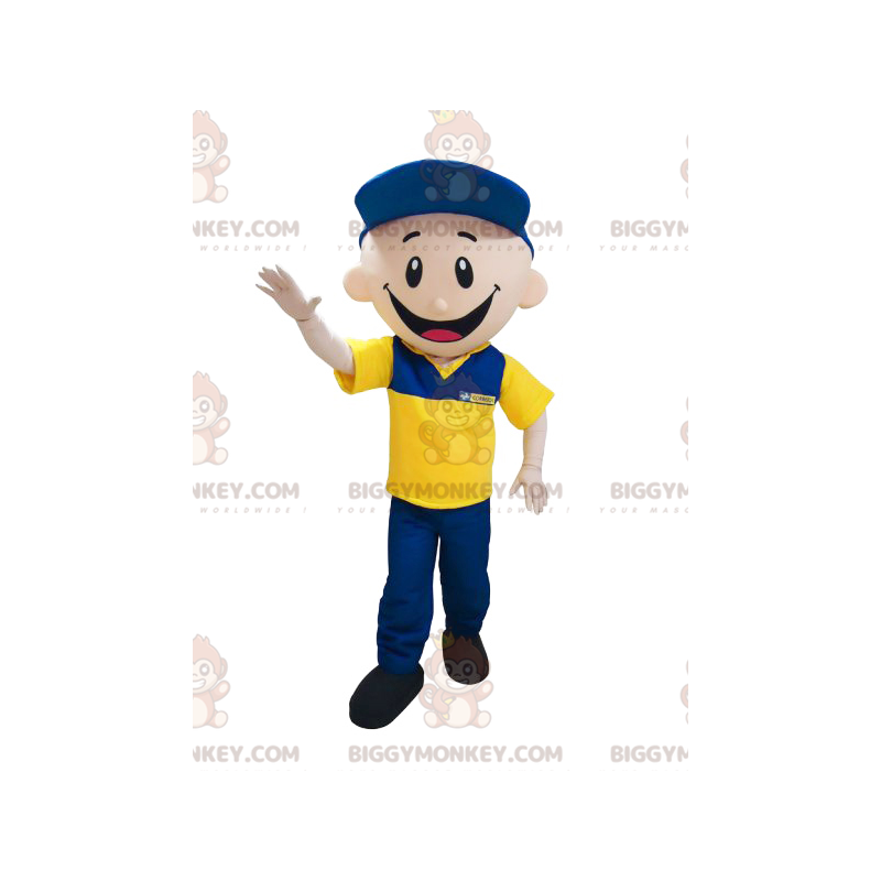 Postman Mechanic BIGGYMONKEY™ Maskotdräkt klädd i blått och
