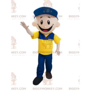 Postman Mechanic BIGGYMONKEY™ Mascot Costume Dressed in Blue
