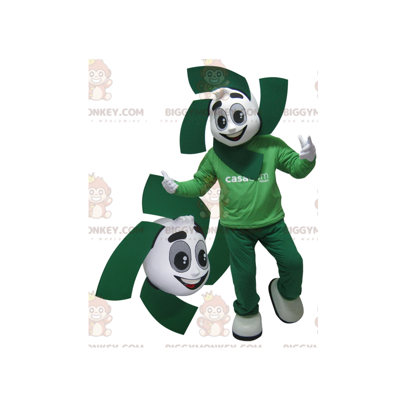 Wit en groen BIGGYMONKEY™-mascottekostuum met sneeuwpop. Eco
