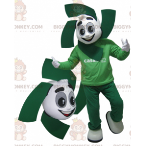 Costume mascotte BIGGYMONKEY™ pupazzo di neve bianco e verde.