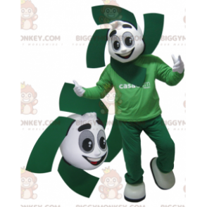 Traje de mascote de boneco de neve branco e verde BIGGYMONKEY™.