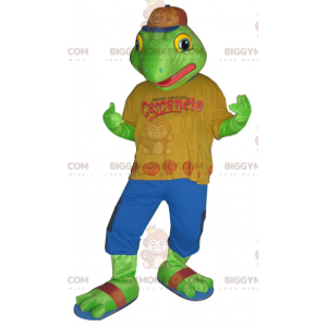 Costume da mascotte BIGGYMONKEY™ rana verde vestito con abiti