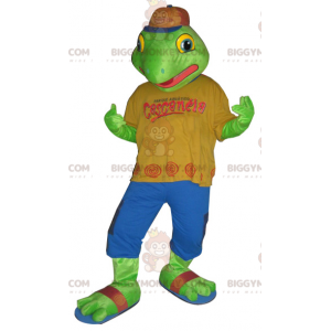 Groene kikker BIGGYMONKEY™ mascottekostuum gekleed in