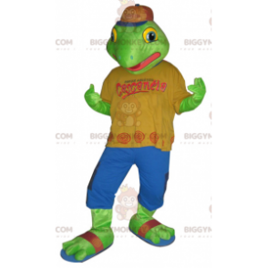 Costume de mascotte BIGGYMONKEY™ de grenouille verte habillée