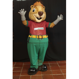 BIGGYMONKEY™ Mascot Costume Beige Beaver In Worker Outfit –