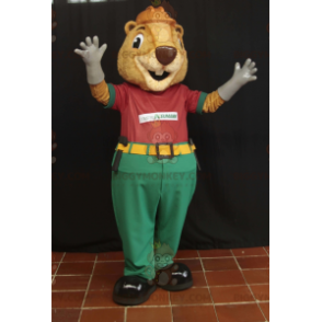 BIGGYMONKEY™ Mascot Costume Beige Beaver In Worker Outfit -