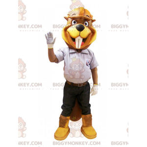 Costume de mascotte BIGGYMONKEY™ de castor jaune et marron en