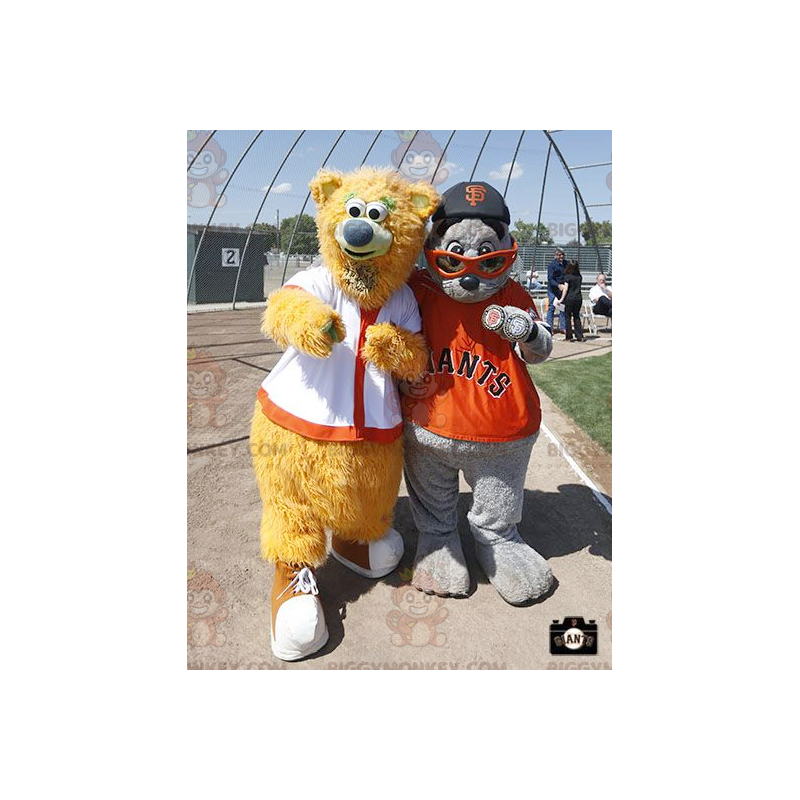 2 BIGGYMONKEY™s mascots: a beige bear and a gray sea lion -