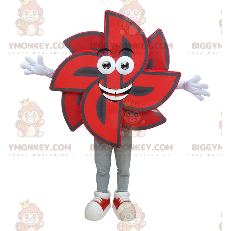 Schwarz-rotes Wetterfahnen-BIGGYMONKEY™-Maskottchen-Kostüm.