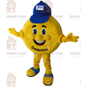 Costume de mascotte BIGGYMONKEY™ de pièce ronde et jaune.