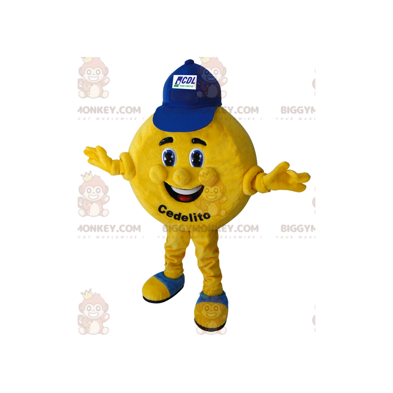 Costume de mascotte BIGGYMONKEY™ de pièce ronde et jaune.