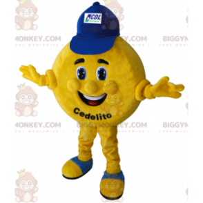 Costume de mascotte BIGGYMONKEY™ de pièce ronde et jaune.