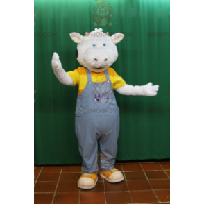 Traje de mascote BIGGYMONKEY™ de vaca branca e preta vestida de